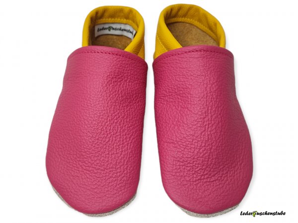 Lederpuschen pink-gelb Schlicht